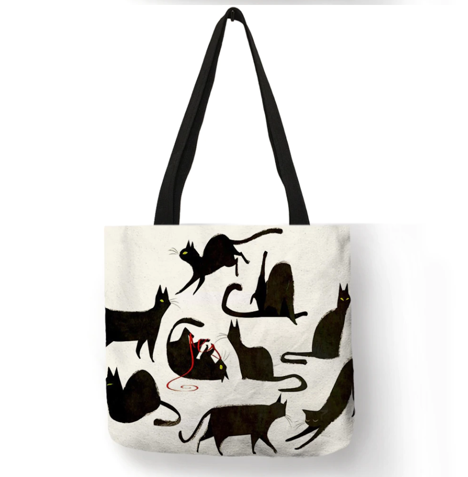Watercolor Print Art Cat Tote Bags