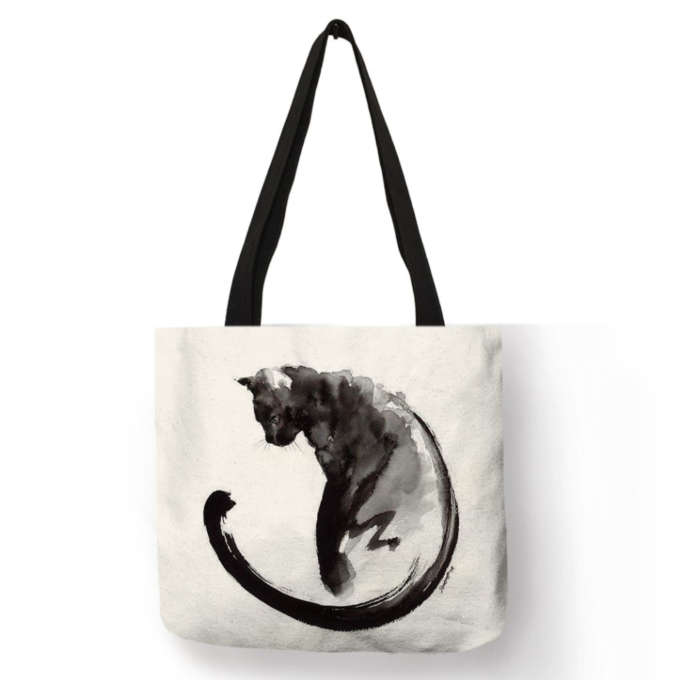 Watercolor Print Art Cat Tote Bags