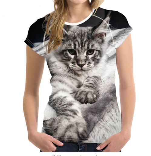 Fashion 3D Animal Pet Cat Print T Shirt for Women