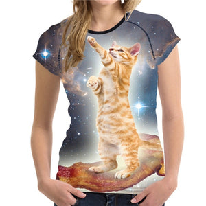 Fashion 3D Animal Pet Cat Print T Shirt for Women