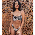 Sexy Women's Leopard Micro Bikini Thong Set With Push Up Top